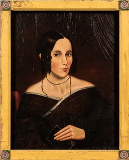American School, Possibly New York State, Mid-19th Century      Portrait of a Woman in a Brown Dress