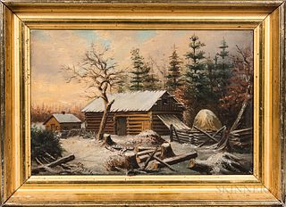 American School, Late 19th Century      Log Cabin in Winter