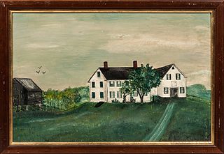 American School, Late 19th Century      Portrait of a White-painted Farmhouse