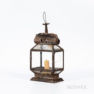 Rectangular Tin and Glass Candle Lantern
