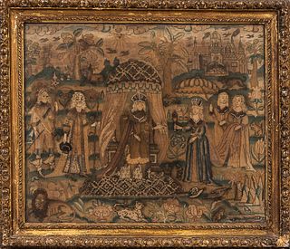 Early English Royalty Scene Needlework Picture