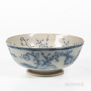 Staffordshire Scratch Blue Decorated Salt-glazed Stoneware Punch Bowl