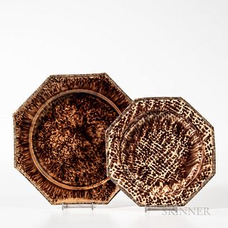 Two Brown Staffordshire Tortoiseshell-glazed Plates