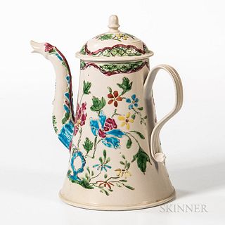 Staffordshire Enamel-decorated Salt-glazed Stoneware Coffeepot
