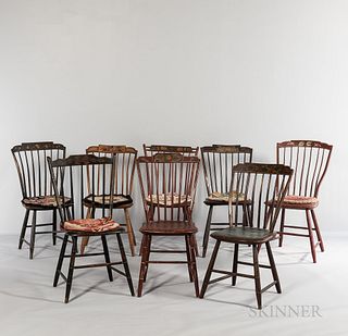Assembled Set of Eight Paint-decorated Bamboo-turned Step-down Windsor Chairs