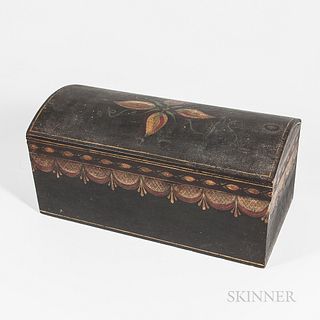 Black-painted and Paint-decorated Dome-top Storage Box