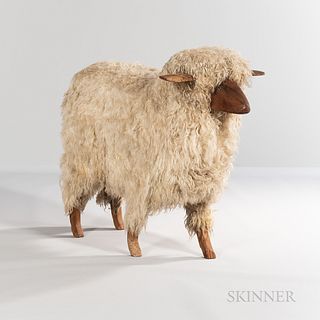 Carved and Applied Wool Sheep Figure