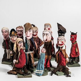 Group of Twelve Punch and Judy Carved and Painted Puppets
