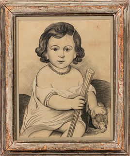 American School, Early 19th Century      Portrait of a Young Girl with a Doll