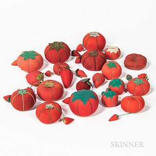 Group of Tomato and Strawberry-form Fabric Pincushions