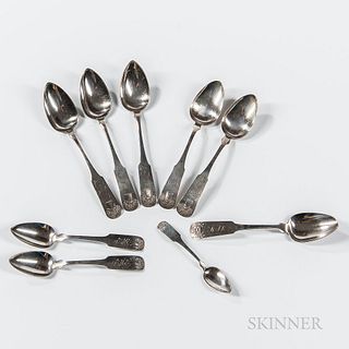 Nine Coin Silver Sheaf of Wheat or Basket of Flowers Spoons