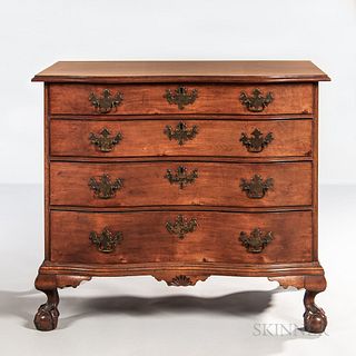 Chippendale Carved Mahogany Serpentine Chest of Four Drawers
