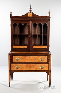 Mahogany and Bird's-eye Maple Veneer Inlaid Secretary Bookcase