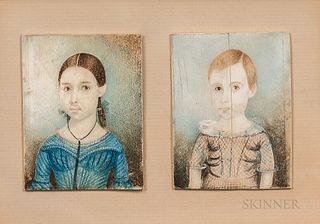 American School, 19th Century      Pair of Miniature Portraits of a Brother and Sister