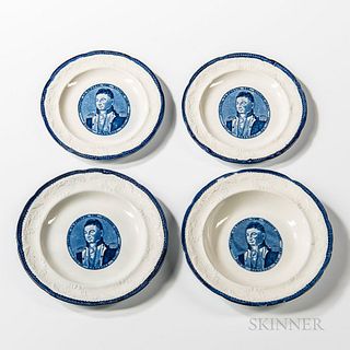 Four Staffordshire Historical Blue Transfer-decorated "Welcome Lafayette the Nation's Guest" Plates