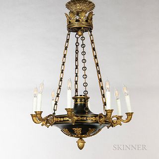 Neoclassical-style Gilt-brass and Black-painted Chandelier