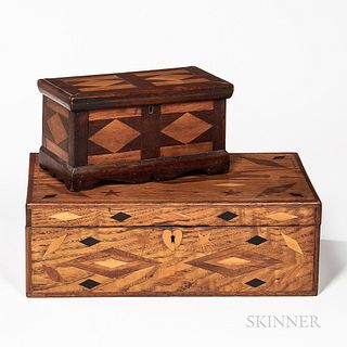 Two Geometric Inlaid Wood Boxes