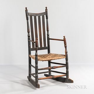 Black-painted Bannister-back Armed Rocking Chair