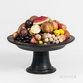 Large Turned Wood Compote with Stone Fruit