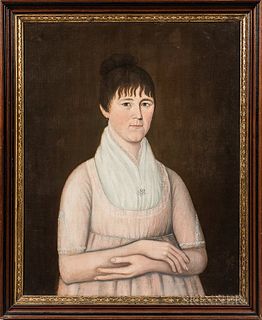 John Brewster Jr. (Connecticut/Maine, 1766-1854)      Portrait of a Woman in a Pink Dress