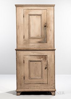 White-painted Pine Step-back Cupboard