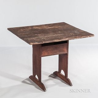 Small Pine and Maple Trestle-foot Chair Table