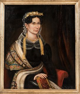 American School, Possibly New York State, Mid-19th Century      Portrait of a Woman with a Shawl