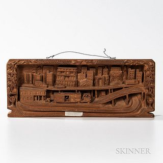 Charles Butler Carved Mahogany Cityscape Diorama