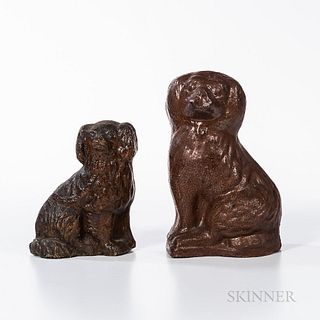 Two Sewer Tile Pottery Spaniels