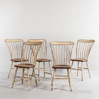 Set of Five White-painted Bamboo-turned Step-down Windsor Chairs