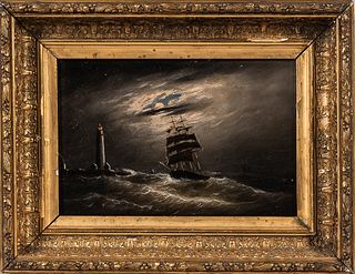 Clement Drew (Massachusetts, 1806-1889)      Night off Boston Light