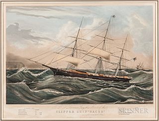 Nathaniel Currier Lithograph Clipper Ship "Racer,"