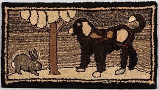 Rabbit and Dog Hooked Rug