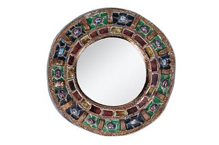 Colorful Ceramic and Glass Mirror by Guerin
