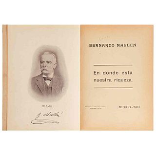 Mallen, Bernardo. En Donde está Nuestra Riqueza. México, 1908. Una lámina, retrato del autor.