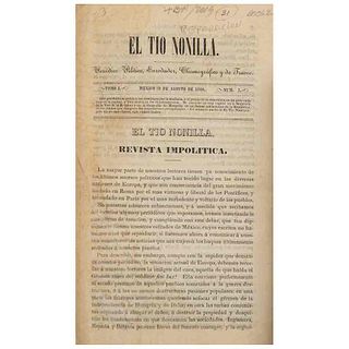 Giménez, Joaquín. El Tio Nonilla. Periódico Político Enredador, Chismográfico y de Trúeno.  México, 1849 - 1850. Números 1 - 26.