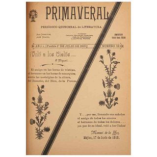 Sánchez Guerrero, Gabriel. Primaveral. Periódico Quincenal de Literatura. Puebla, 1916. Números 1 - 23.