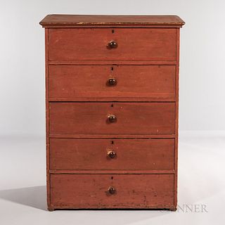 Shaker Red-painted Chest of Five Drawers