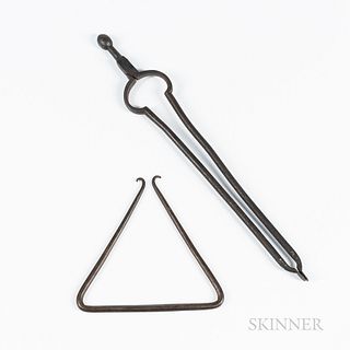 Wrought Iron Dinner Bell, Pair of Ember Tongs, and a Chopper