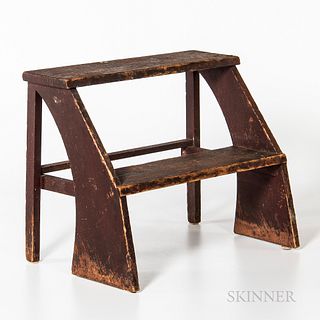 Red/brown-painted Pine Two-step Stool