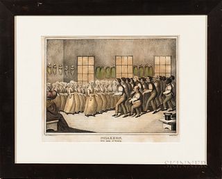 Hand-colored "Shakers, their mode of Worship" Lithograph