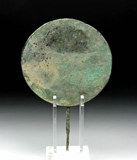 Roman Bronze Mirror with Decorated Handle