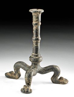 Roman Bronze Oil Lamp Stand w/ Lion Paw Feet