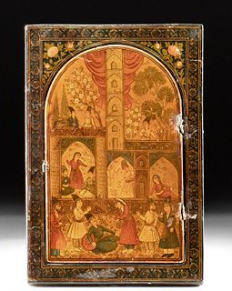 19th C. Qajar Painted Wood Mirror Case