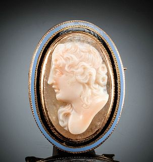 19th C. Neoclassical Agate Cameo w/ Gold & Enamel