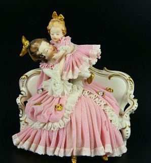 DRESDEN LACE FIGURINE OF LADY AND BABY
