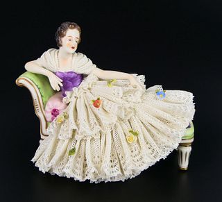 DRESDEN LADY ON THE DIVAN LACE FIGURINE