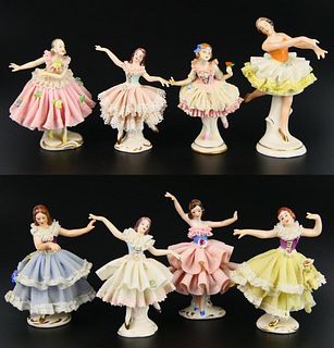 LOT OF 8 DRESDEN SMALL LACE PORCELAIN  DANCERS