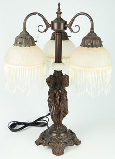 DECO STYLE LAMP WITH 3 SATIN SHADES.