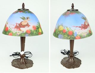 PAIR OF MATCHING REVERSE PAINTED TABLE LAMPS